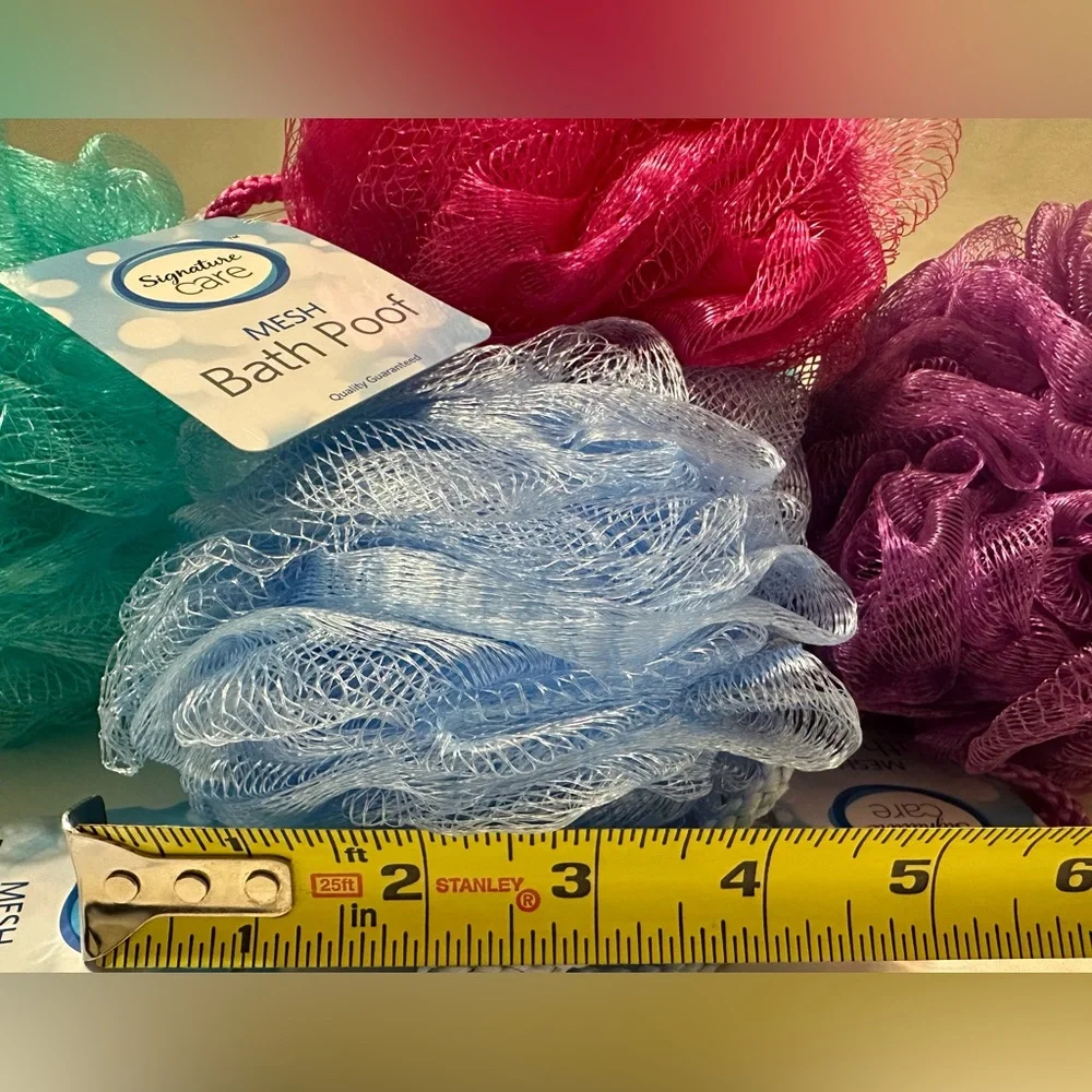Signature Care Mesh Bath Poofs Set of 4 (Pink, Purple, Blue, Turquoise)